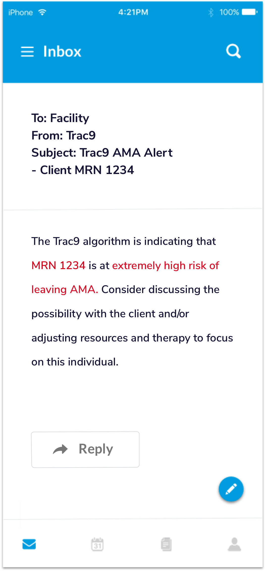 Email from TRAC9 reegarding an AMA alert