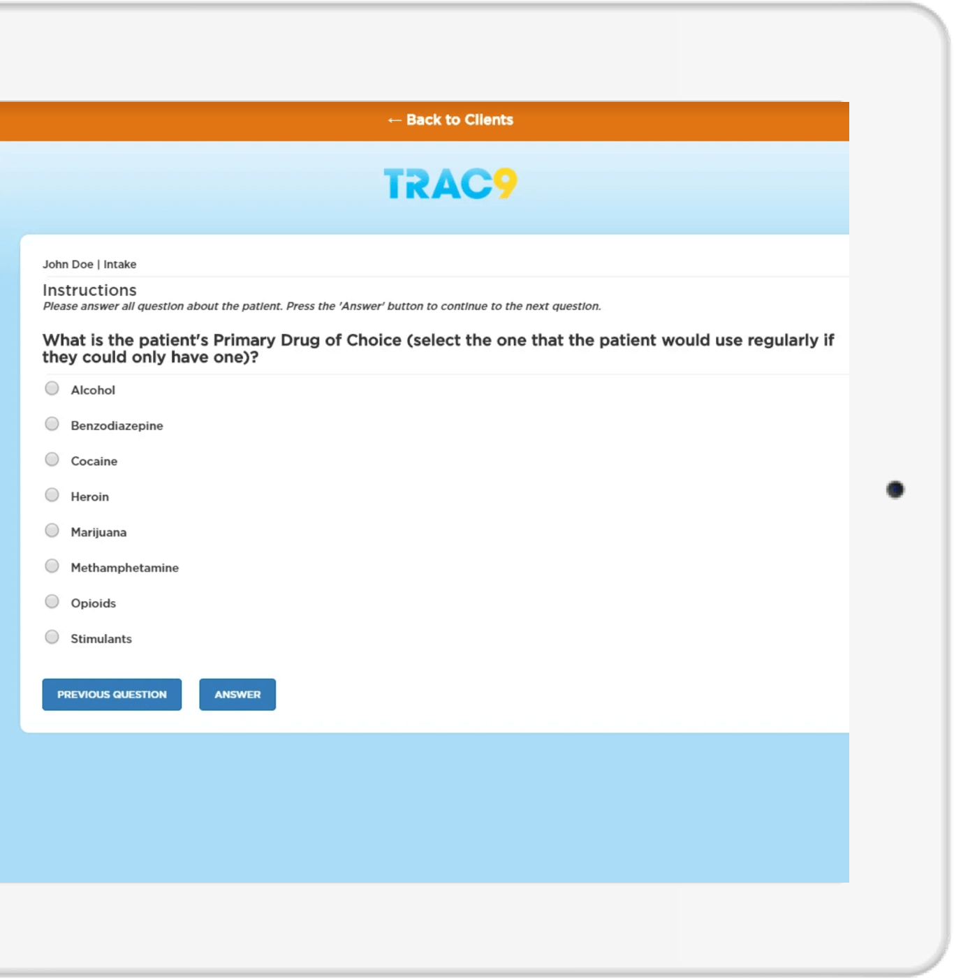 Trac9 displayed on iPad